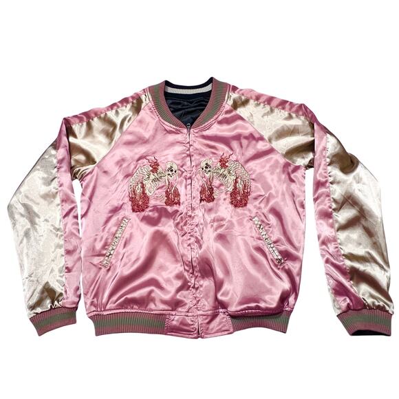 Vintage Japanese Souvenir Jacket Women L/XL Sukajan Reversible Embroidered Used - Picture 2 of 8